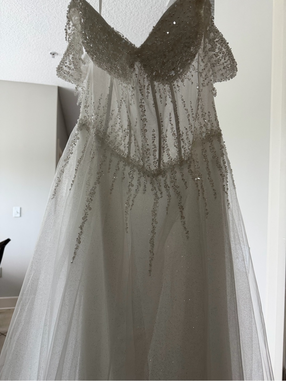Girls Sparkle Tulle Party Dress with Beaded Bodice - White - Picture 8 of 11